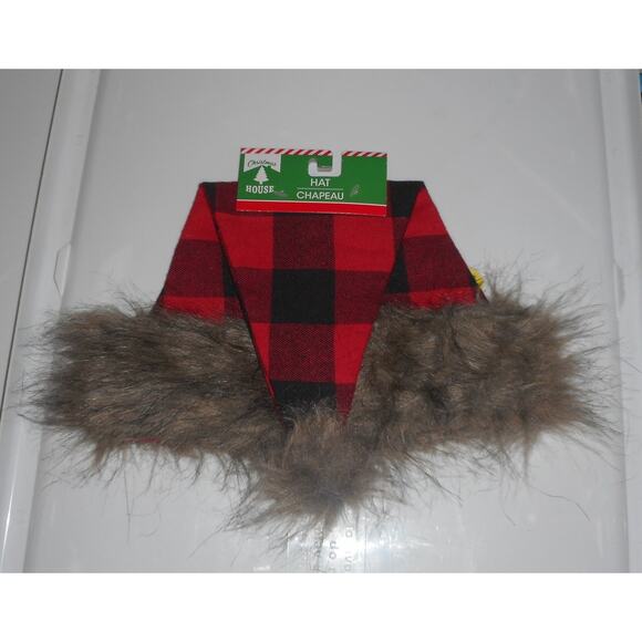 Christmas Santa Hat Large Red and Black Checkered 17″ Tall by Christmas House - Picture 1 of 2